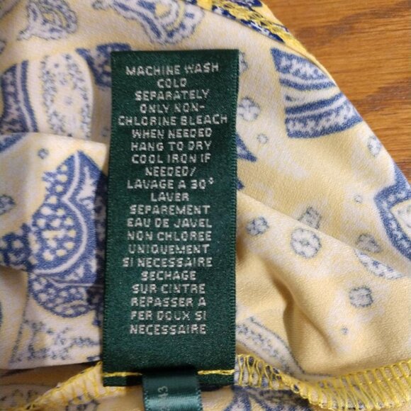 Ralph Lauren Wrap Dress, Size 6, Yellow and Blue Paisley, Plunging Neckline - Picture 7 of 10